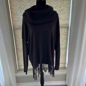 Michael Kors Dark Brown Cowl Neck Sweater with Fringe